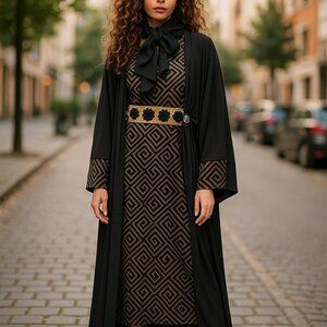 DUBAI CUSTOM ABAYA Wedding Dress Evening Kaftan Robe Maxi Thobe Scarf XL 1X 2X